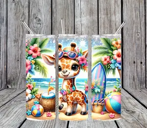 20 oz Giraffe Stainless Steel Tumbler; Includes Plastic Straw and Lid Bottle Drinkware Water Bottles Portable