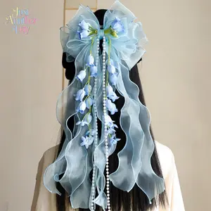 2026 new bow lily of the valley sweet cute girl hair accessories daily ancient clothing with long streamer hairpin
