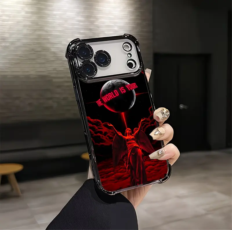 Red Angel "The World Is Yours" Aesthetic Vintage Smartphone Case - Soft Silicone TPU Shockproof Cover for iPhone 12-17 Plus Pro Max, Samsung 22-25 Plus Pro Max Ultra, Trendy Cellphone Accessory Gift, Accessories