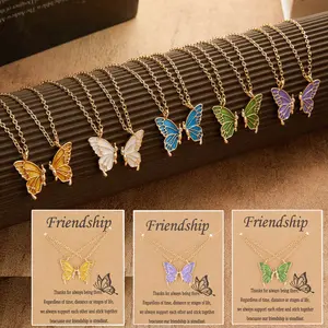 Painted butterfly clavicle necklace bestie graduation commemorative gift necklace butterfly two-piece paper card necklace
