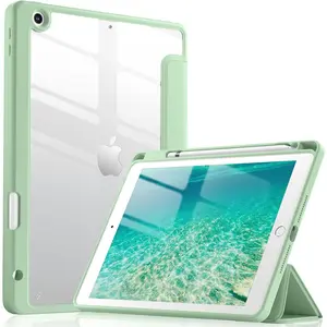 Compatible with iPad 9th /8th /7th Generation Case(2021/2020/2019), Full Body Protective Case with Pencil Holder, Clear Case Designed for iPad 10.2 Inch, Auto Sleep/Wake Cover, Mint Green