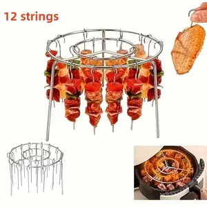 Air Fryer Grill Skewers Rack, Standing BBQ Stand, Even Heating, Easy Clean, Suitable for Meat, Chicken Legs, Wings, Durable Kitchen Tool, Barbecue Accessories