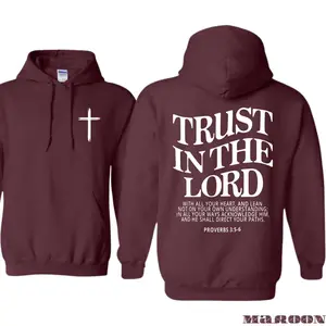 Made in USA Trust in the Lord Unisex Hoodie, Proverbs 3 5 6 Bible Verse Hooded Sweatshirt, Christian Faith Pullover with Inspirational Graphic, Gift for Men and Women