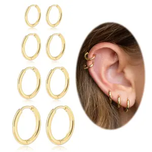 Women's Simple Hoop Earrings-4 pairs Hypoallergenic Lightweight Gold Hoop Earrings,for Women Lightweight Perfect Gift