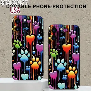 Creative and popular colorful cat's paw love pattern mobile phone case suitable for iPhone 16 15 14 13 12 11 XS XR X 7 8 Plus Pro Max Mini TPU universal gift for men and women