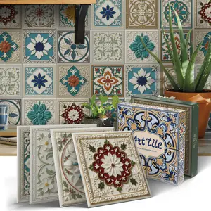 Vintage Luxury Moroccan Floral Tile Stickers, Self-Adhesive Waterproof Oilproof Removable Tiles, Bathroom Kitchen Splash Guard, 15x15 Cm