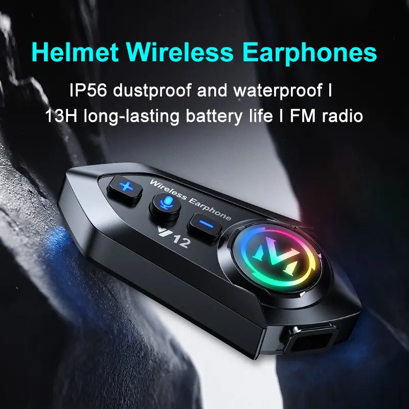 Y12 Helmet Bluetooth-compatible Headphones, Motorcycle Accessory, Wireless Hands-Free Communication, Music Player, Fm Radio, Soft and Hard Options Available, Helm Intercom