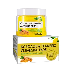 Turmeric Kojic Acid Vitamin C Exfoliating Pads - 50 Count for Oil Control, Hydration & Dullness Reduction - Face & Body Cleansing Pads
