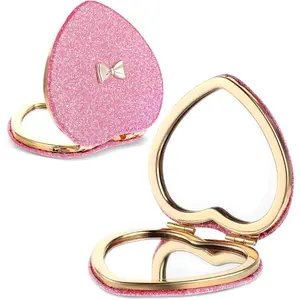 Pink Compact Mirror, Double-Sided Heart Compact Mirror, Magnetic Folding Purse Mirrors Compacts for Girls, Kids, Home Office, Valentine's Day