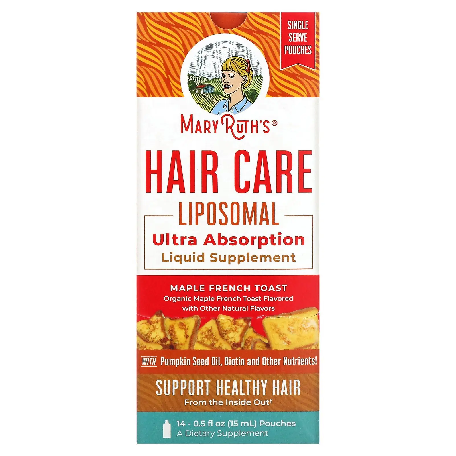 MaryRuth's Hair Care Liposomal, Maple French Toast, 14 Pouches, 0.5 fl oz (15 ml) Each