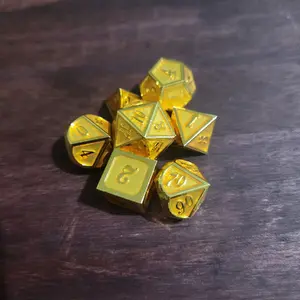 Yellow Metal Dice Set of 7 RPG Dice - Set of 7 Metal Dice for Role-Playing Game Play