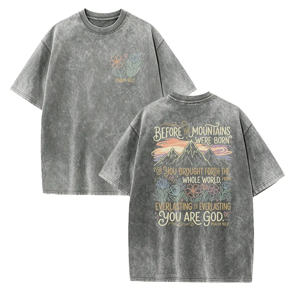 Christian Psalm 90:2 Shirt for Women, Faith Nature Shirt, Floral Mountain Back Print Bible Tee
