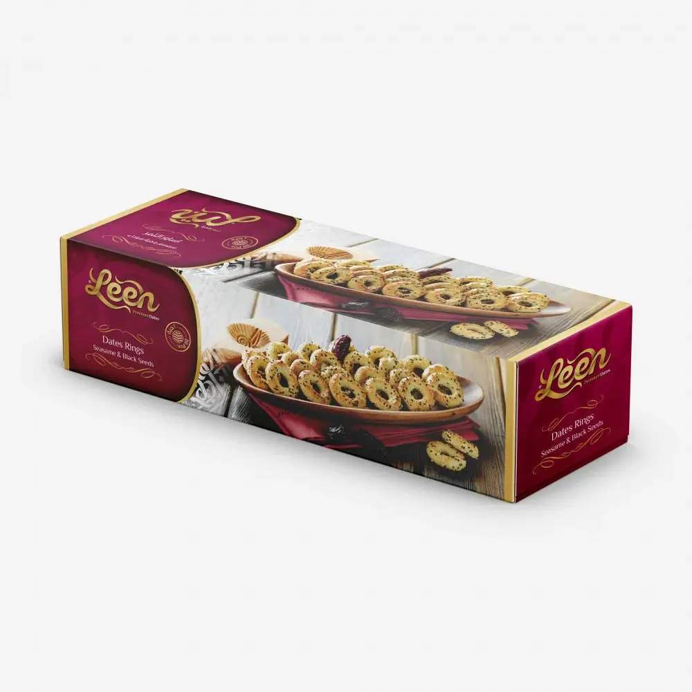 LEEN Premium Traditional Middle Eastern Crispy Pastry Snack - Maamoul Date Rings with Sesame and Black Seeds, 260g