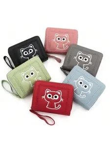 Cute Embroidered Cat Coin Purse, Large Capacity Zipper Short Wallet for Women, Simple Design Money Bag, Fashionable Ladies' Accessory, Casual Trendy Wallet