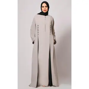 Pleated Grey Abaya with Box Pleats & Side Pockets