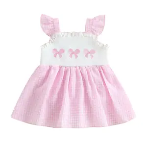 Mother Day Outfit Baby Girl Romper Dress Mamas Mini Mamas Bestie Bow Floral Plaid Jumpsuit Frill Trim Fly Sleeve Bodysuit Summer Clothes