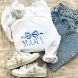 Cute and Trendy Mama Bow Embroidered Gemma Crewneck Sweatshirt | Personalized Crewneck Pullover | MAMA Sweatshirt | Mother's Day Gift Idea
