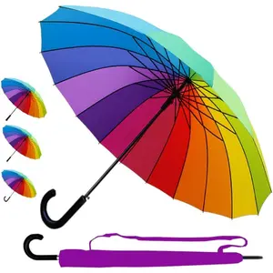 60MPH Windproof Umbrella - with 16 Ribs - Best Triple Layer Reinforced Frame with Fiberglass - Large Straight Auto Umbrella -