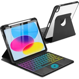 P-PCS04  Touchpad Keyboard Case for iPad (A16) 11th 10th Generation, 360 Rotation Cover with Pencil Holder Wireless Backlit Detachable Keypad for iPad 11 inch 2025/10 Gen 10.9" 2022 Watermelon Red
