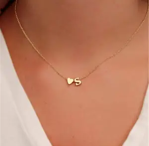 Initial Heart Necklace - 18k Gold Plated Stainless Steel - Tiny Heart Letter Necklace Personalized Monogram Name Necklace