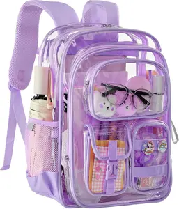 Clear Backpack with Pencil Case, Heavy Duty PVC Transparent Backpack with Oxford Cloth Bottom & Reflective Strips for Primary College Work Stadium Concert Festival