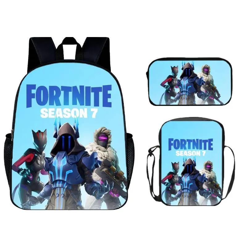 Fortnite Season 7 Character Print 3 In 1 Backpack Set Laptop School Daypack Crossbody Bag Pencil Case Combo