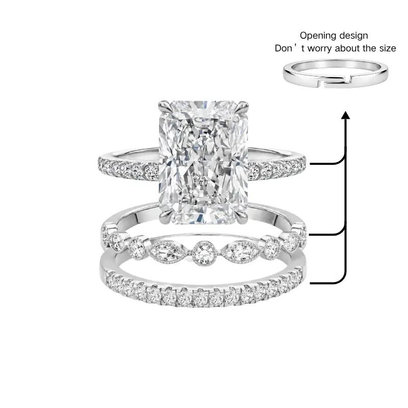 3-Piece Silver Radiant Cut Wedding Ring Set for Women, Square Crystal Zircon Bridal Ring Set, Sparkly Engagement & Promise Rings, Promiserings promise rings engagement rings marquise engagement ring