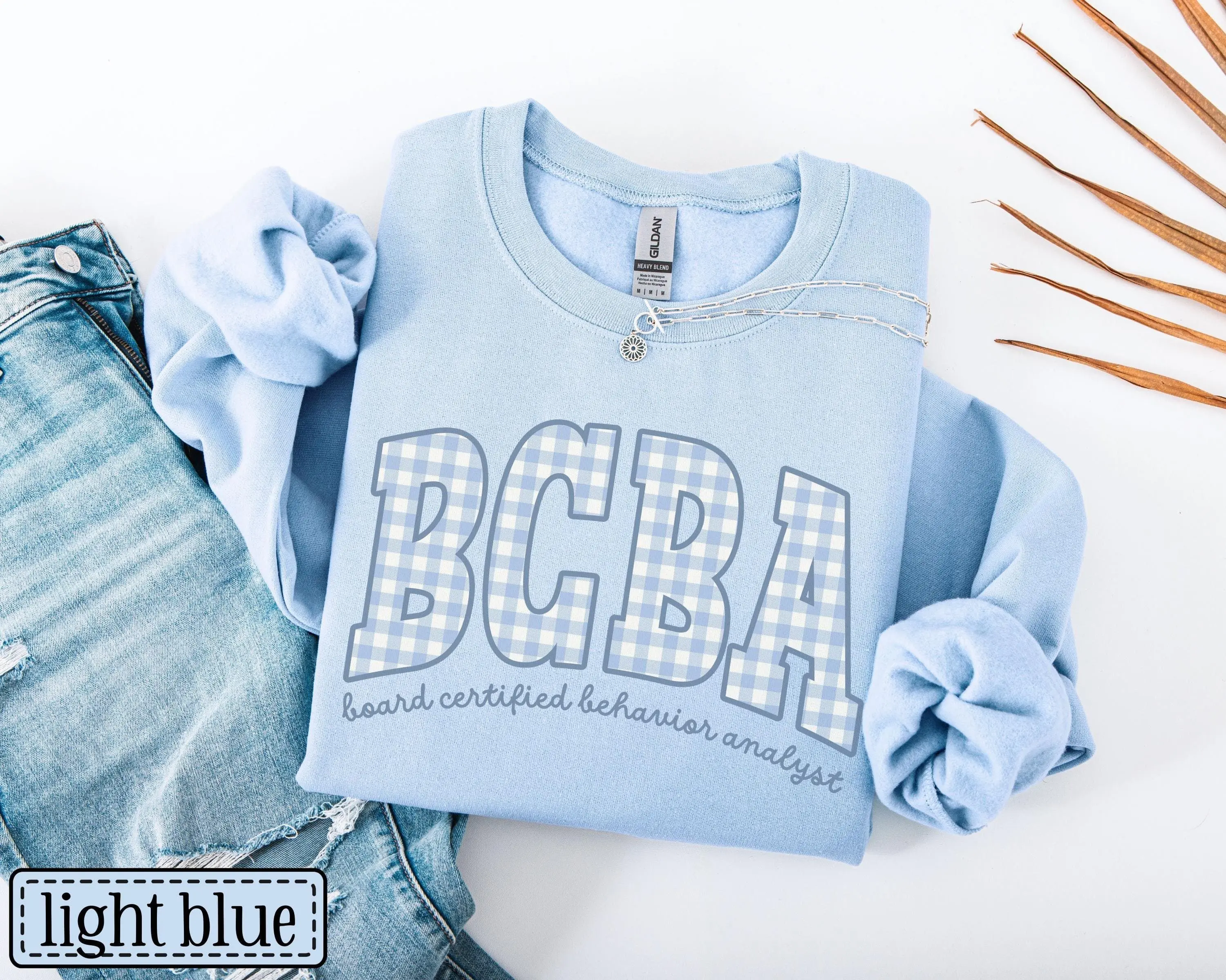 BCBA Sweatshirt, Behavior Analyst Gingham Work T-Shirt, Board Certified Behavior Analyst, BCBA ABA Therapy Crew Crewneck