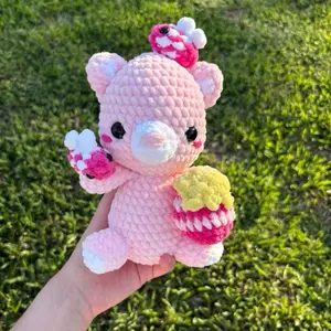Handmade Crochet Pink Honey Bear with Bee Friends!