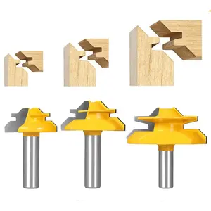 45  Lock Miter Router Bit 3- Set, for 31/64", 3/4",1", Height, 1/2 Inch Shank.Woodworking Tools Joint Router Bits 3 count 1/2 Shank