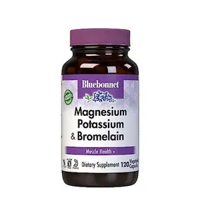 BlueBonnet Magnesium Potassium Plus Bromelain Vegetarian Capsules, White, Unflavored, 120 Count