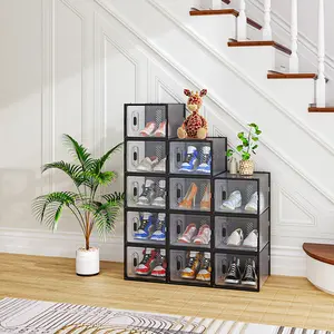 Black Medium 12PCS Shoe Box Plastic Mesh Free Combination storage cabinet Lightweight Organiser