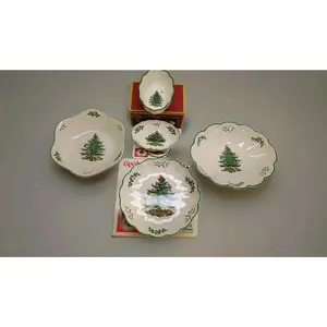 Spode Christmas Tree Fluted Bowl Scalloped Dish (5 Piece Lot)