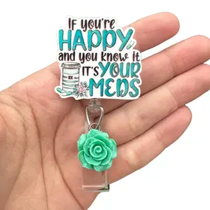 It’s Your Meds Floral Retractable Badge Holder with 360-Degree Swivel Clear Alligator Clip for Professionals 34" Nylon Cord Computers & Office Equipment Retractable Badge Holder with Clip nurse
