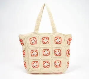 America & Beyond Embellished & Crocheted Zip Top Tote