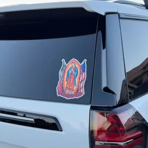 La Virgen De Guadalupe USA & Mexico Flags #2 Color Vinyl Car Sticker - Adhesive Bumper Sticker, Car Decal, Decals for Truck, Universal Vehicle Exterior Decoration