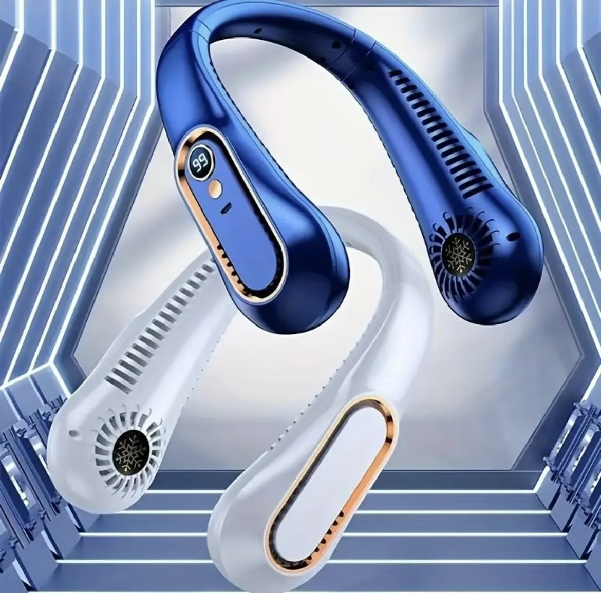 Bladeless Hanging Neck Fan, Portable USB Rechargeable Cooler Fan With 5 Wind Speeds And Digital Display,Super Technology & Bladeless Design For Outdoor Sports Use