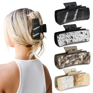 4 Pack Large Western Hair Clips Artificial Leather Cowhide Pattern Hair Claw Clips 4" Cowgirl Black Brown Hair Clips Set for Thick Hair Western Accessories Gifts for Women and Girls