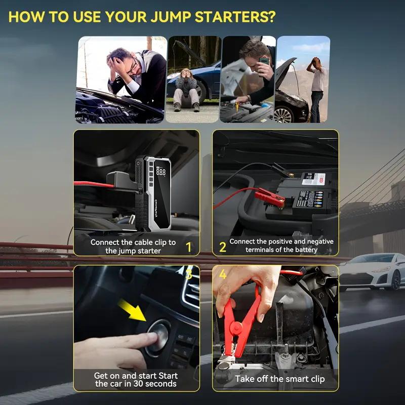 CamelParty 15000mAh portable power bank with LED lights, 4000A car battery starter, winter savior portable and safe to use, easy for women to get started and equipped with 150PSI tire inflation pump Car Power Supply jumper