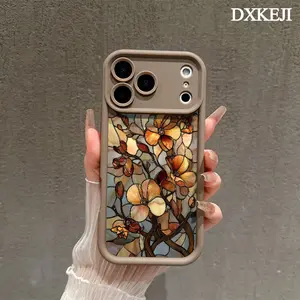 Warm Autumn Floral Stained Glass Art Pattern Phone Case, Soft Silicone, Fully Protected and Shockproof For iPhone 17 16 15 Pro Max 14 13 12 11 Plus Air Cover