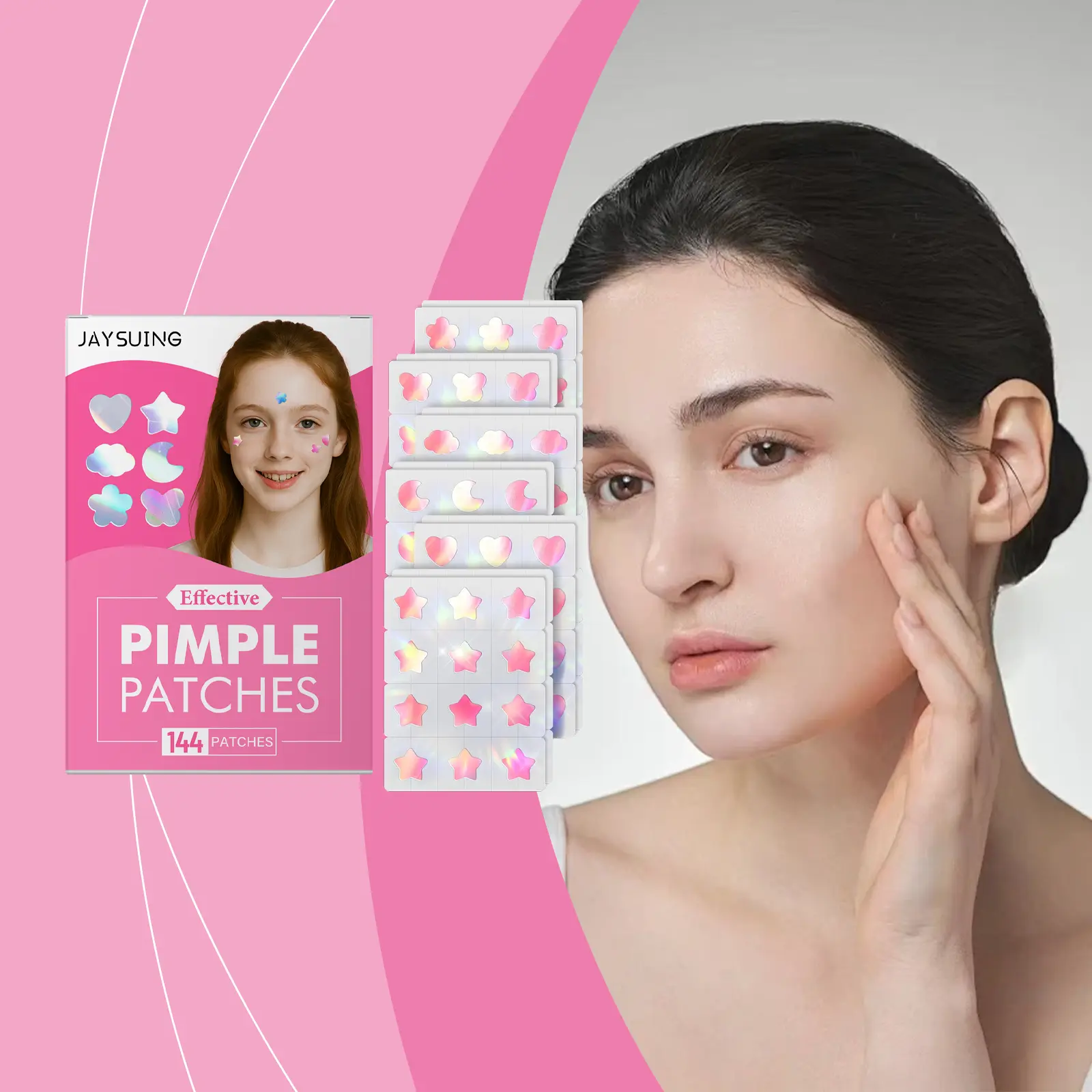 144 Count Cute Hydrocolloid Pimple & Body Blemish Patches with Salicylic Acid & Allantoin, Star Moon Heart Flower Acne Patches for Face, Arms & Body, Spot Care for Pimples, Rough & Bumpy Skin