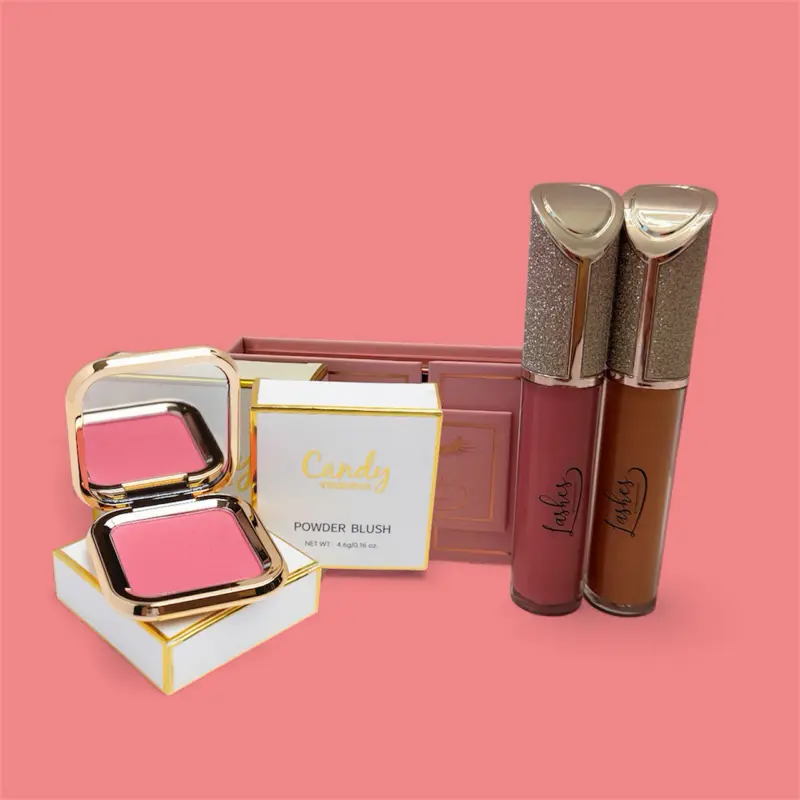 Natural Kit 1 Blush 1 Matte Lipstick 1 Lipgloss 1 Pair Faux Mink Lashes Complete Makeup Set for Everyday Beauty