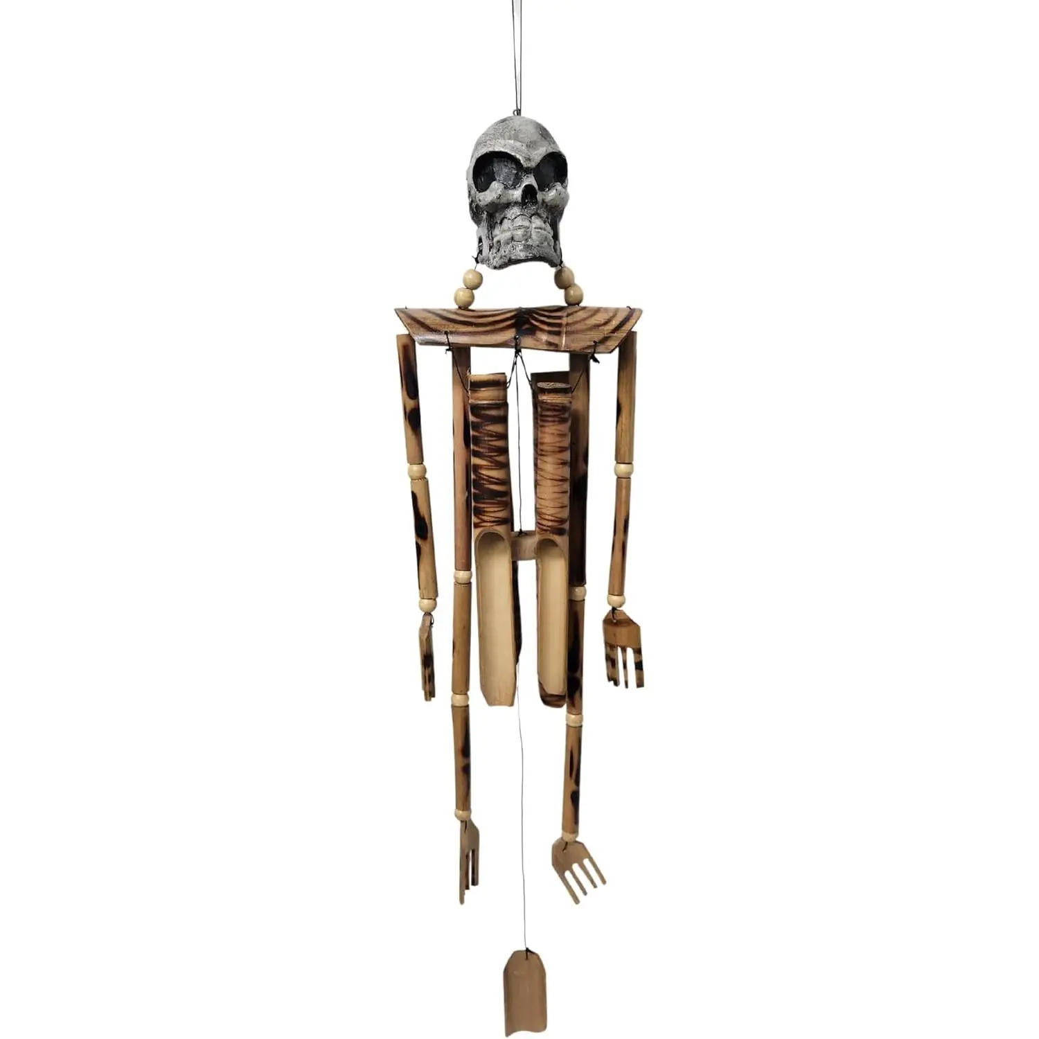 Hand Carved Beautifully Detailed Treasure Pirate Skull Skeleton Bones Wind Chime