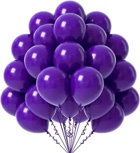 Dark Purple Balloons 12 inch, 50 Pack Dark Purple Latex Party Balloons with Purple Ribbon for Birthday Butterfly Party Decorations