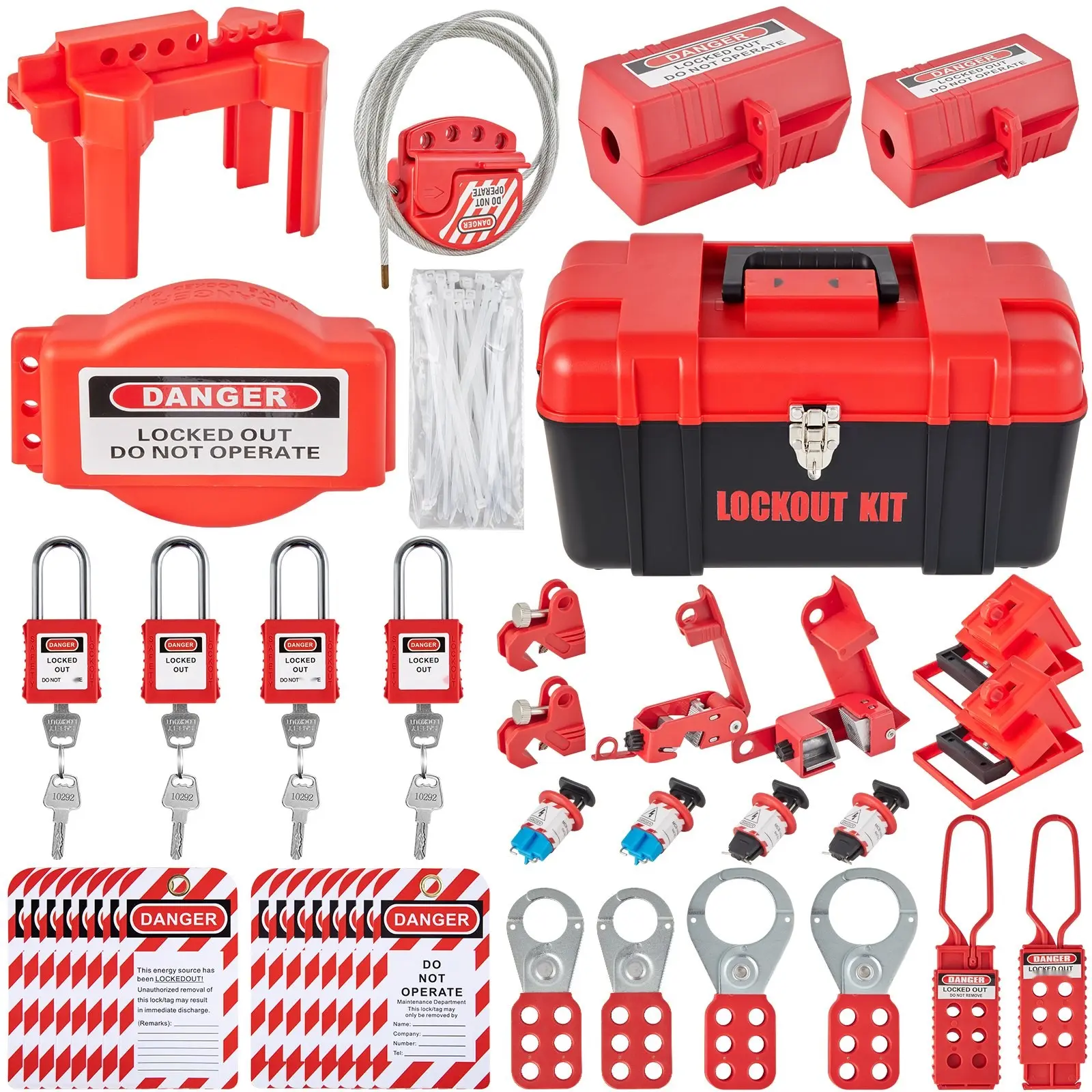 42-Piece Lockout Tagout Kit Set For Electrical Safety Including Padlocks, Hasps, Tags, Ties, Box, And LOTO Tools; Industrial Machinery Lockout Devices For Compliance, Risk Reduction, Safe Operations, And Personnel Protection