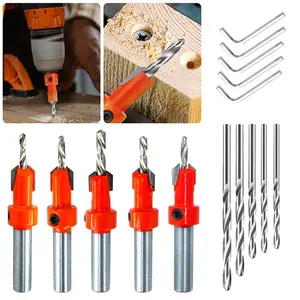 Wood Countersink Drill Bit Set With 5Pcs Extra Pilot Bit, Tapered Round Shank Counter Sinker for Woodworking,Carpentry, DIY & Home Repair Projects
