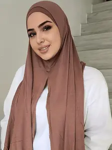 Women's Solid Color Polyester Turban Hijab Scarf, Stretchable Knitted Headwrap for Daily Wear, Elegance & Comfort