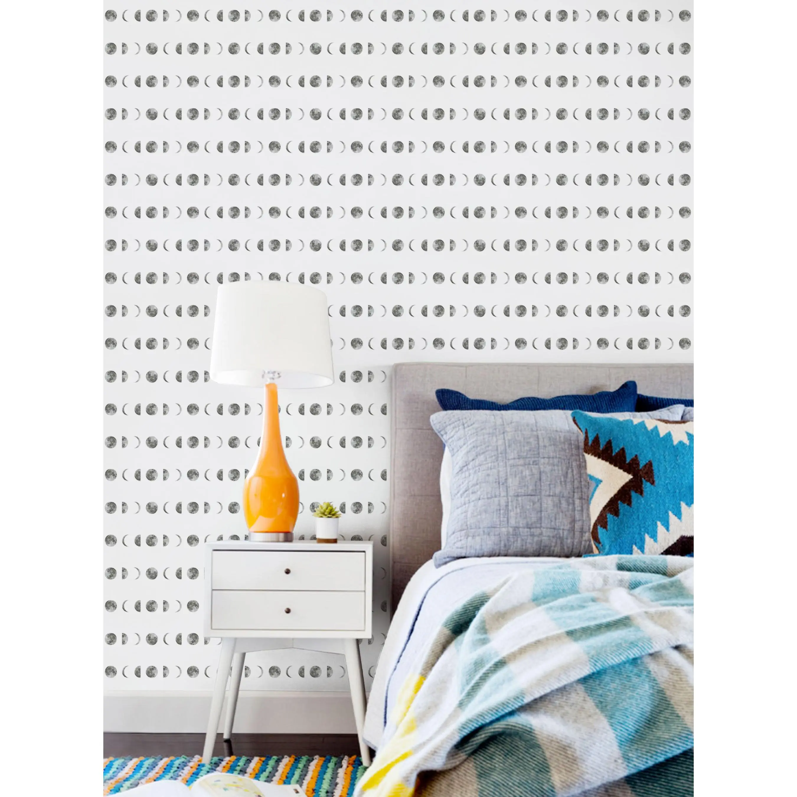 Moon Phases Peel-and-Stick Wallpaper, Renter-Friendly Nursery Decor for Home Improvement