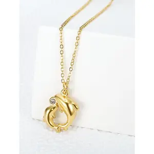 Women's Double Dolphin & Gem Necklace, Gentle & Romantic Versatile Necklace for Daily Wear