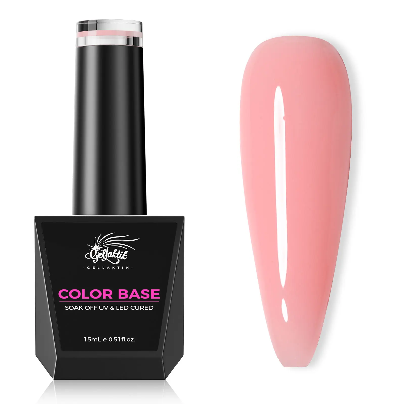 GELLAKTIK Color Base Gel Nail Polish, 15ml Pink Gel Base Coat Nail Polish, Nail Strengthener Soak Off UV LED light Needed, liquid gel nails